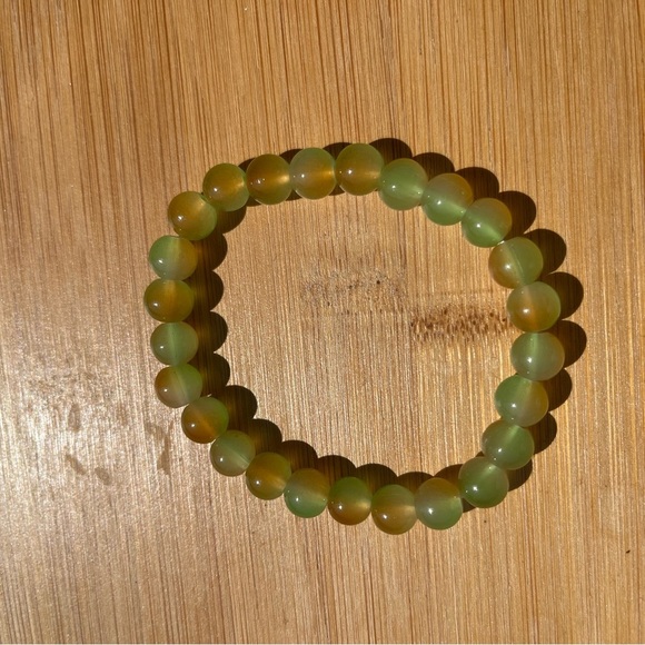 Elegant Glass Green and Orange Agate Bracelet Stretchy Unisex 8mm beads - Picture 8 of 8